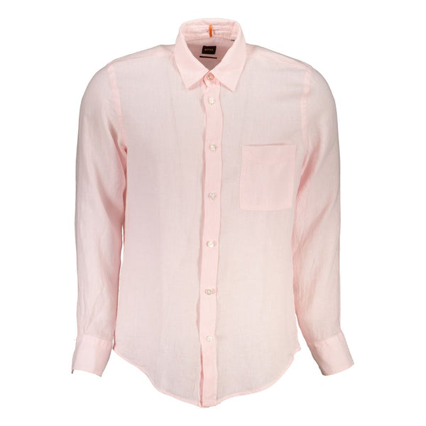 Hugo Boss Pink Linen Men Shirt