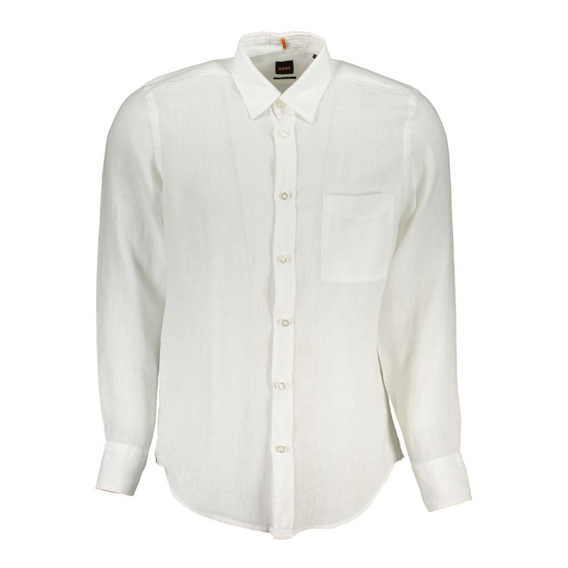 Hugo Boss White Linen Men Shirt