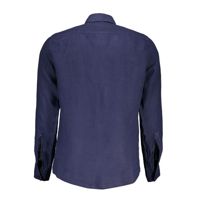 Hugo Boss Blue Linen Men Shirt