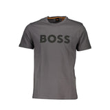 Hugo Boss Elegant Gray Crew Neck Organic Cotton Tee