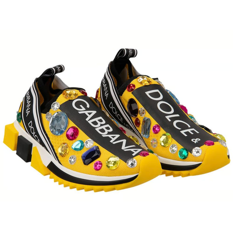 Dolce & Gabbana Jewel-Embellished Stretch Sneakers in Sunny Yellow