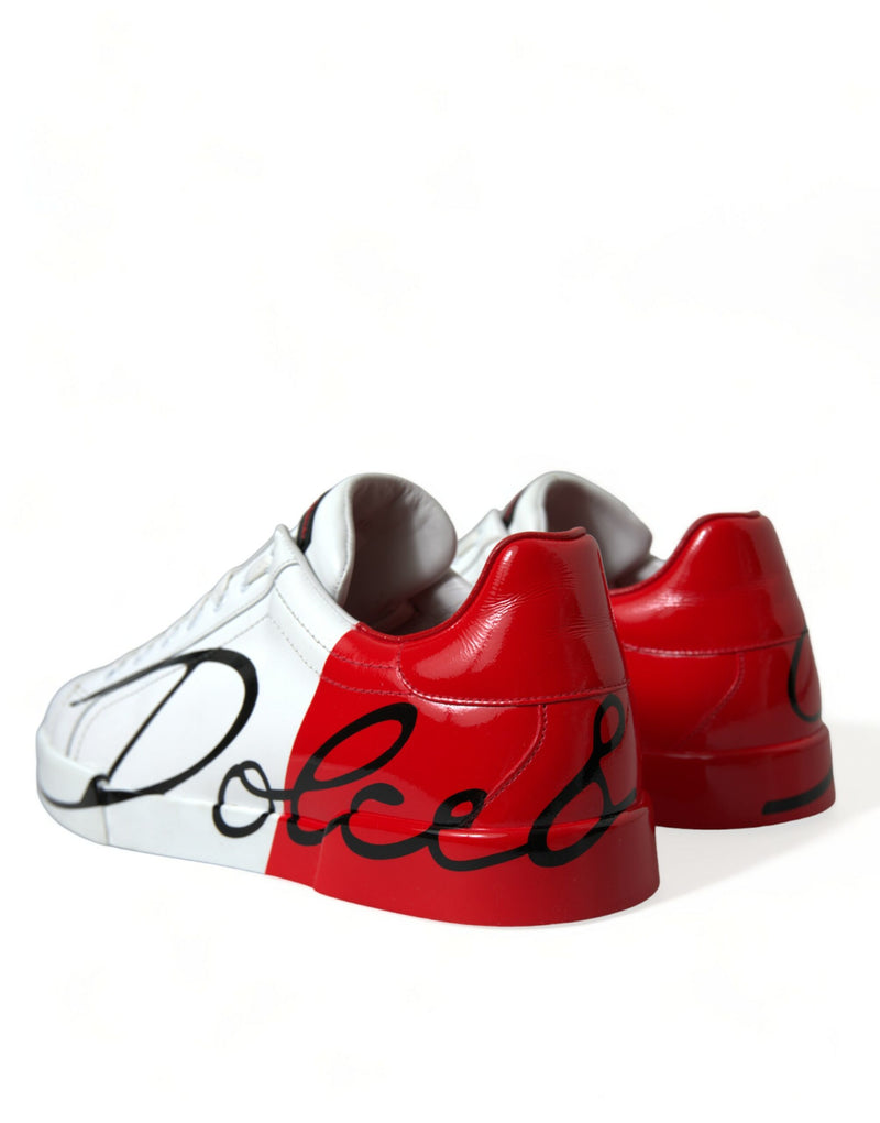 Dolce & Gabbana Elegant White and Red Calfskin Sneakers