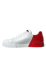 Dolce & Gabbana Elegant White and Red Calfskin Sneakers