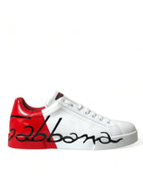 Dolce & Gabbana Elegant White and Red Calfskin Sneakers