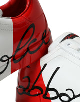 Dolce & Gabbana Elegant White and Red Calfskin Sneakers