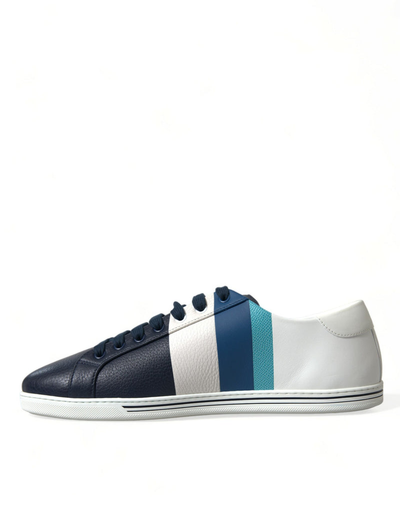 Dolce & Gabbana Elegant White and Blue Leather Sneakers