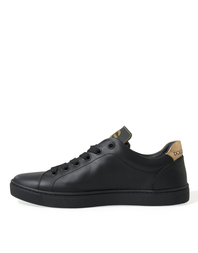 Dolce & Gabbana Elegant Black and Gold Leather Sneakers