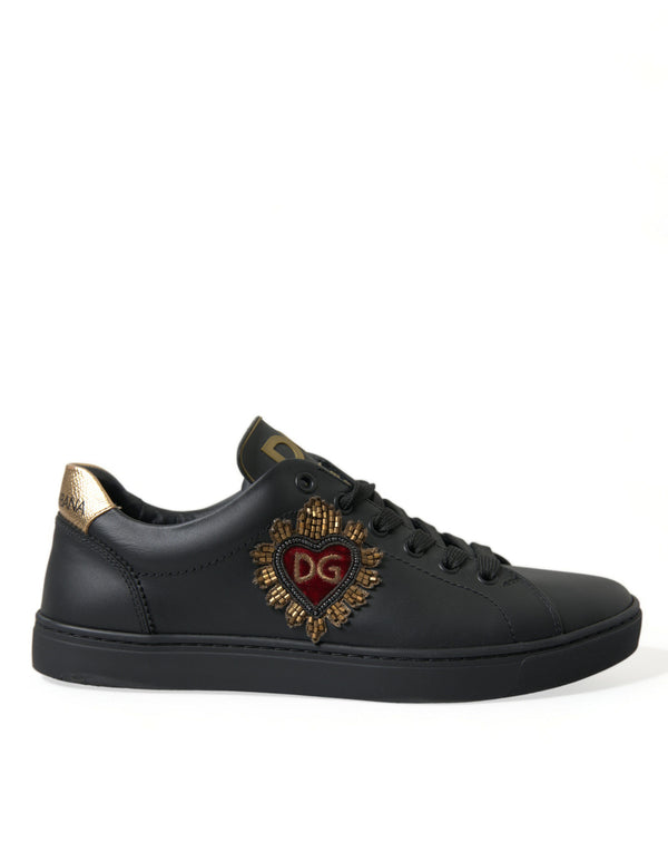 Dolce & Gabbana Elegant Black and Gold Leather Sneakers