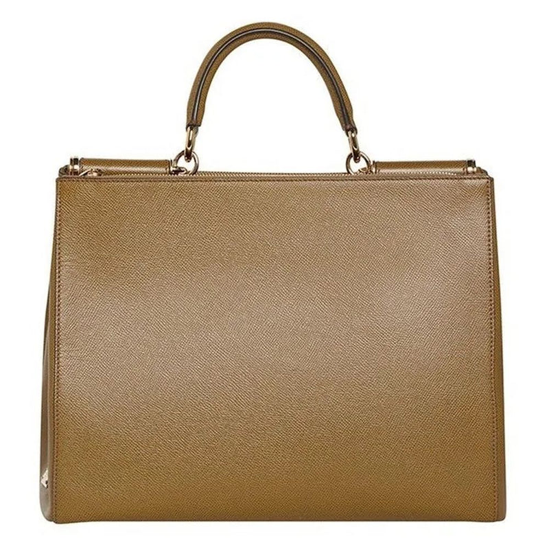 Dolce & Gabbana Elegant Calfskin Leather Shopper with Gold Accents