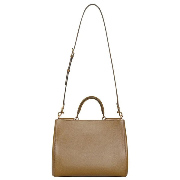 Dolce & Gabbana Elegant Calfskin Leather Shopper with Gold Accents