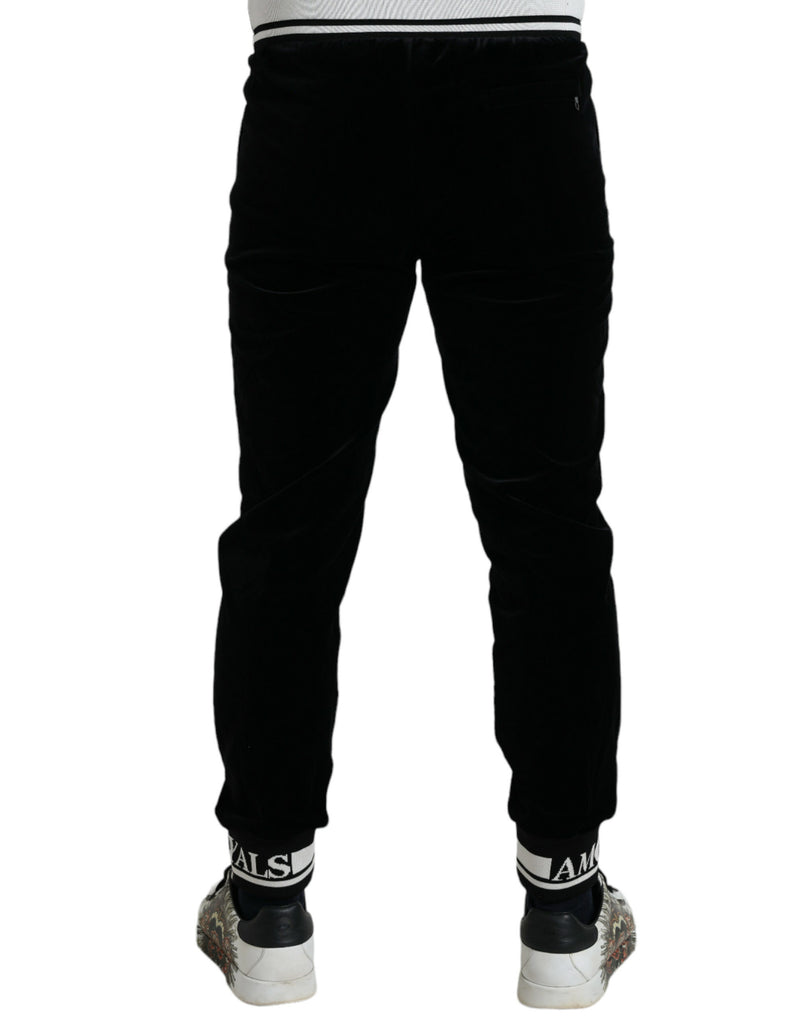 Dolce & Gabbana Sleek Black Velvet Joggers - Timeless Elegance