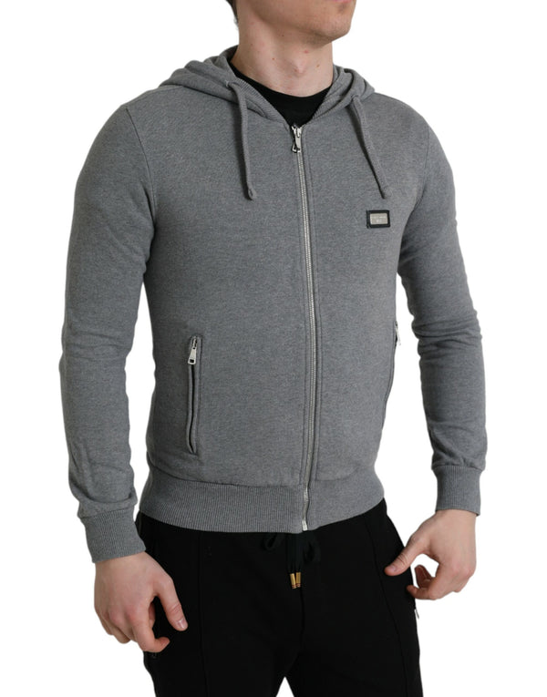 Dolce & Gabbana Chic Melange Grey Full-Zip Hooded Sweatshirt