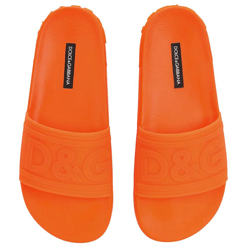 Dolce & Gabbana Chic Orange Logo Print Rubber Slippers