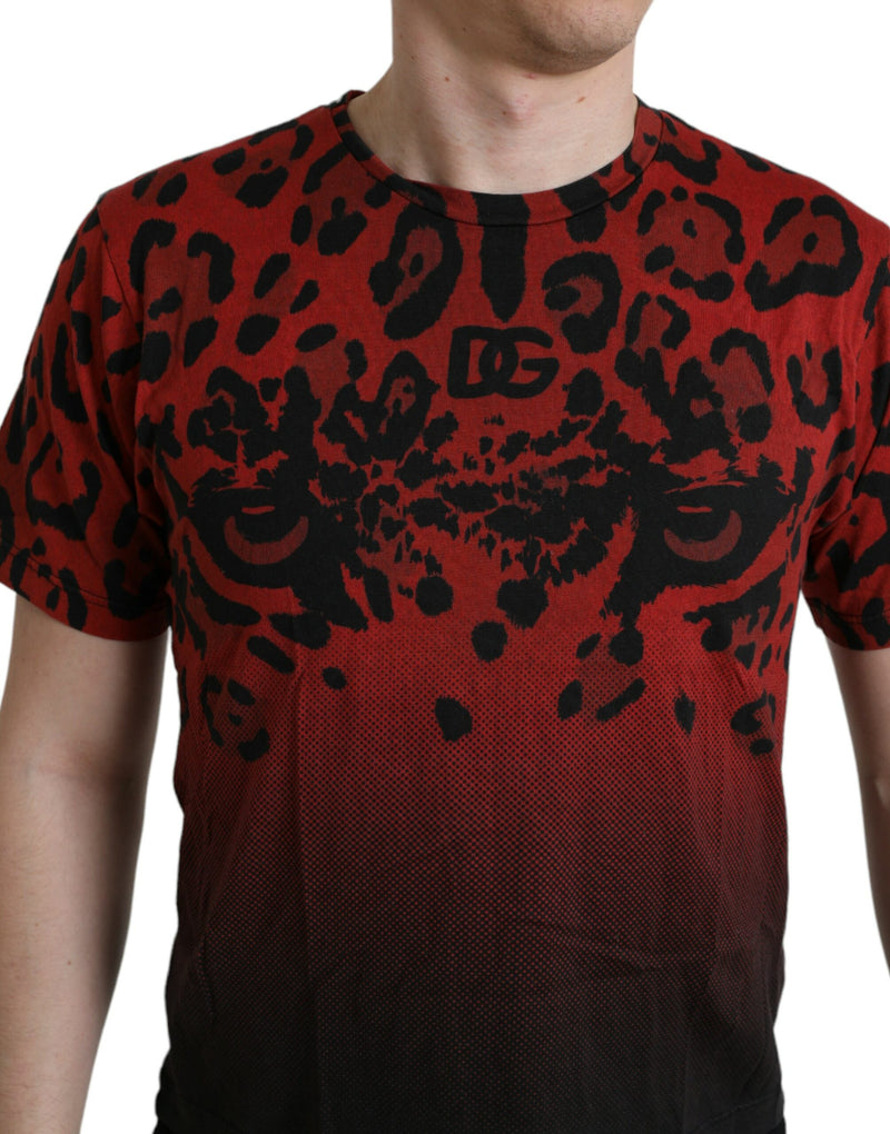 Dolce & Gabbana Red Leopard Print Crew Neck Tee