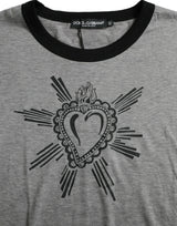 Dolce & Gabbana Heart Print Crew Neck Cotton Tee in Gray