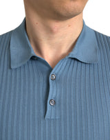 Dolce & Gabbana Silk Henley Polo Tee in Sky Blue