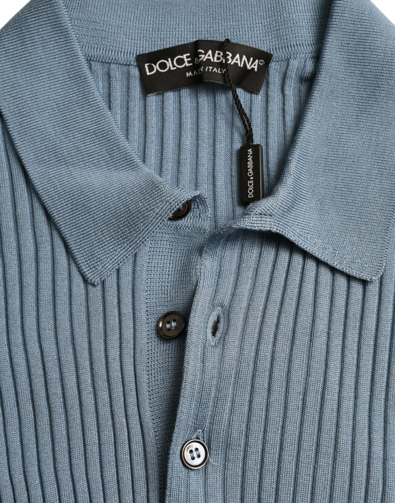 Dolce & Gabbana Silk Henley Polo Tee in Sky Blue