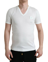 Dolce & Gabbana Chic White V-Neck Logo Tee