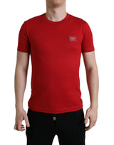 Dolce & Gabbana Stunning Crew Neck Logo Tee in Red