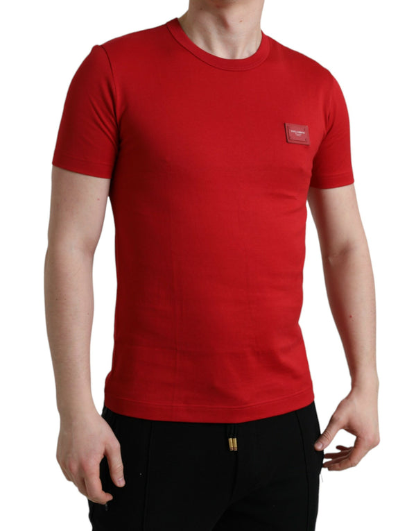 Dolce & Gabbana Stunning Crew Neck Logo Tee in Red