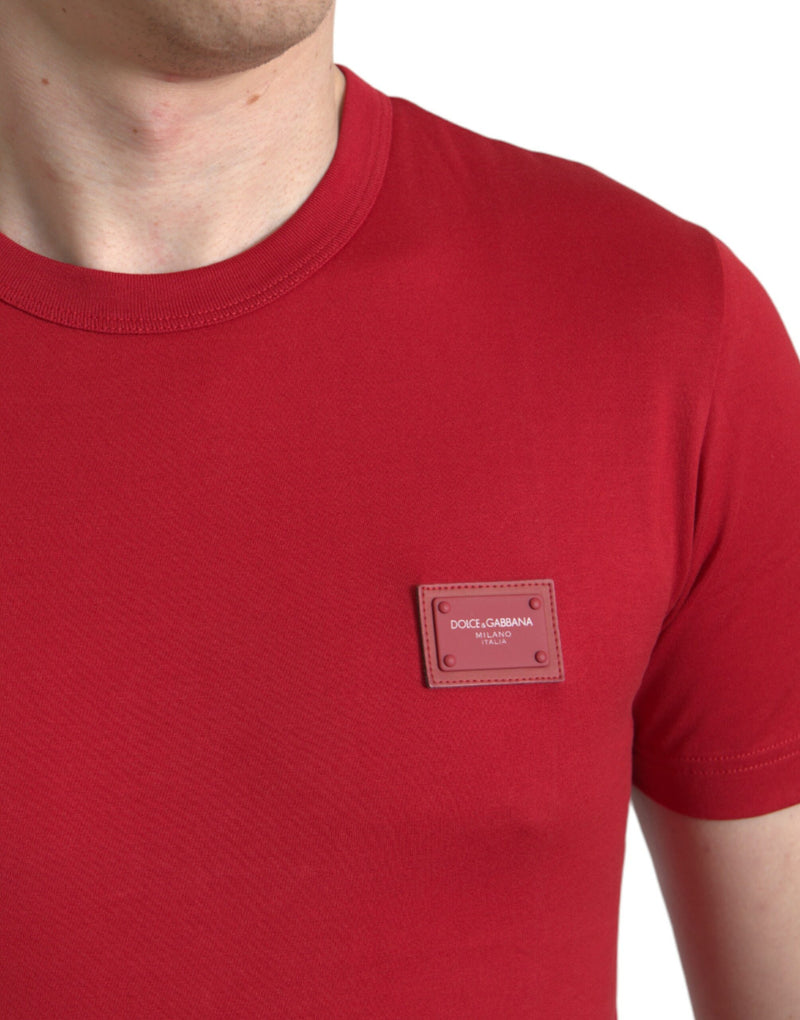 Dolce & Gabbana Stunning Crew Neck Logo Tee in Red