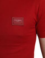 Dolce & Gabbana Stunning Crew Neck Logo Tee in Red