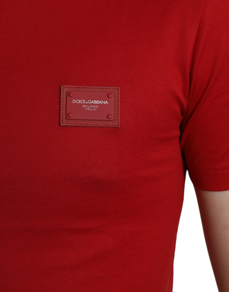 Dolce & Gabbana Stunning Crew Neck Logo Tee in Red