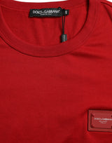 Dolce & Gabbana Stunning Crew Neck Logo Tee in Red