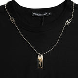 Dolce & Gabbana Elegant Black Cotton Crewneck Tee with Dog Tag Detail