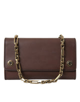 Dolce & Gabbana Elegant Brown Leather Shoulder Bag with Gold Detailing