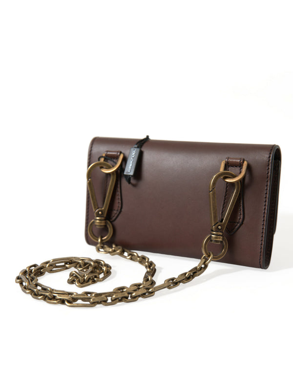 Dolce & Gabbana Elegant Brown Leather Shoulder Bag with Gold Detailing