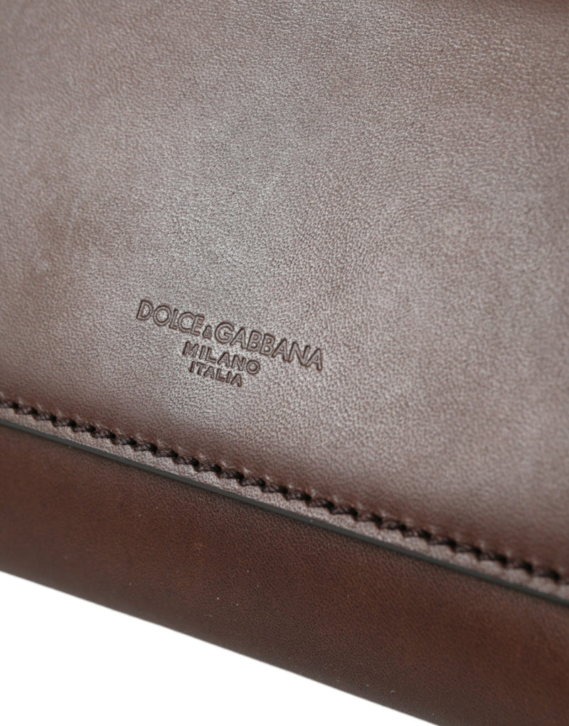 Dolce & Gabbana Elegant Brown Leather Shoulder Bag with Gold Detailing