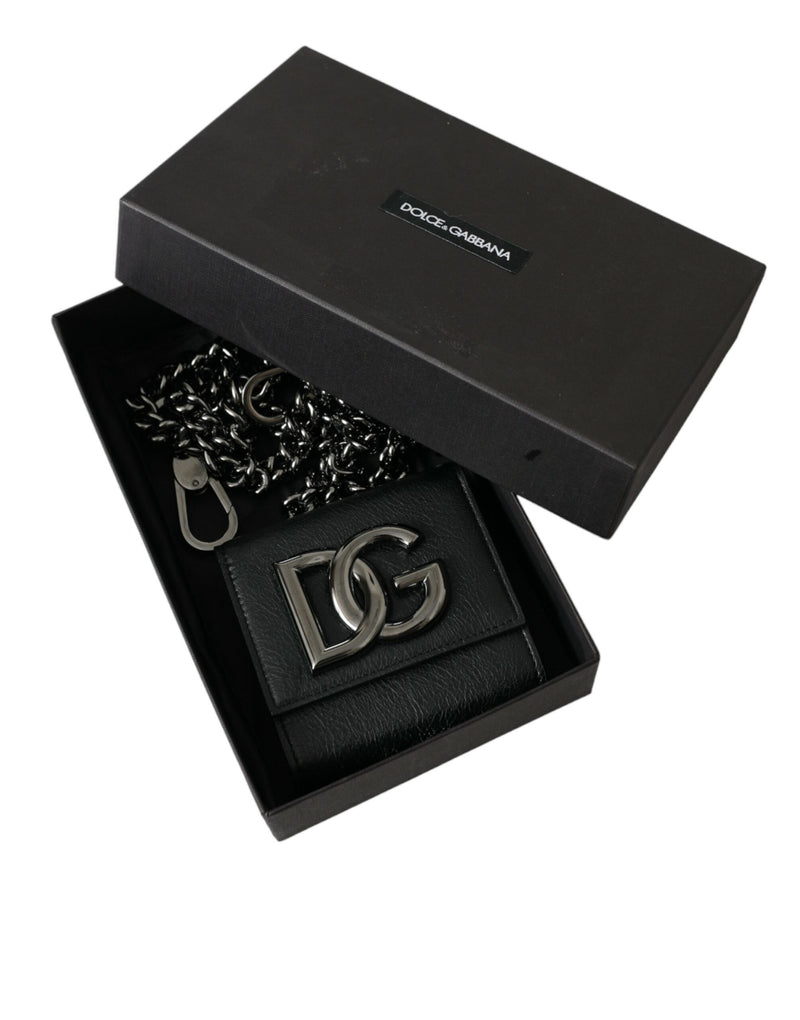 Dolce & Gabbana Sleek Lamb Leather Card Holder with Chain Strap