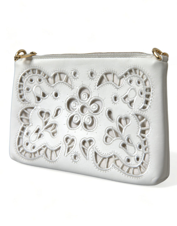 Dolce & Gabbana Embroidered Floral Leather Clutch with Chain Strap