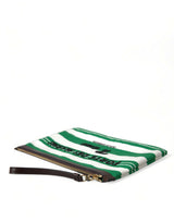 Dolce & Gabbana Elegant Striped Leather-Trim Pouch