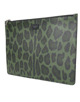 Dolce & Gabbana Elegant Green Leopard Print Calf Leather Clutch