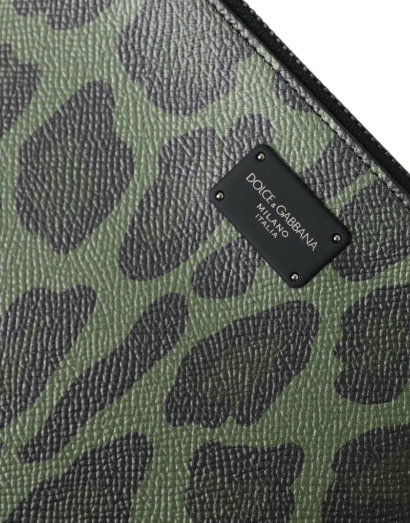 Dolce & Gabbana Elegant Green Leopard Print Calf Leather Clutch