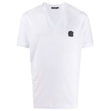 Dolce & Gabbana V-Neck Cotton Logo Tee in Pristine White