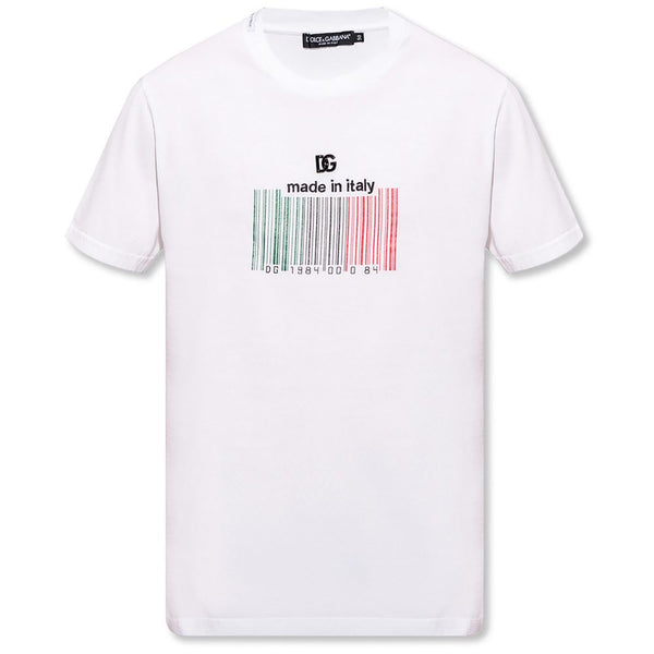 Dolce & Gabbana Chic White Barcode Emblem Tee