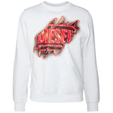 Diesel Crisp White Cotton Crewneck Sweatshirt with Print