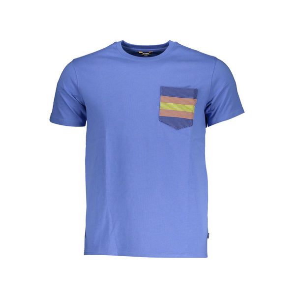 K-WAY Chic Crew Neck Blue Cotton Tee with Pocket Detail