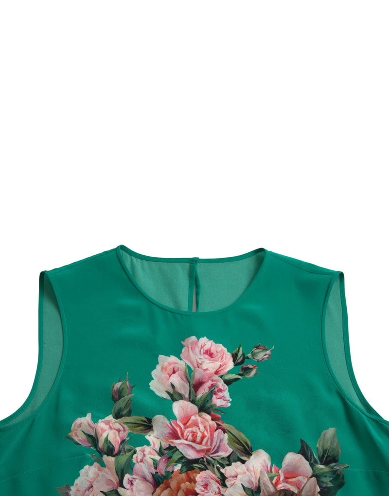 Dolce & Gabbana Elegant Silk Sleeveless Floral Cat Tank Top