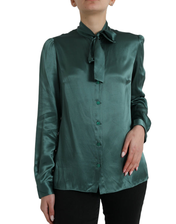 Dolce & Gabbana Elegant Dark Green Silk Blouse Top