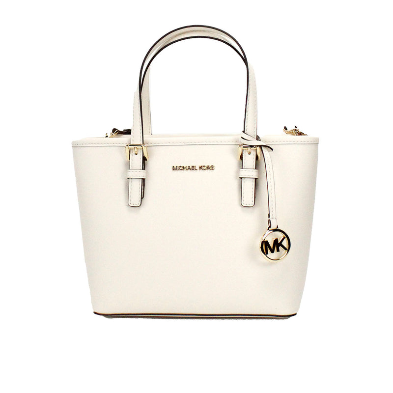 Michael Kors Jet Set Light Cream Leather XS Carryall Top Zip Tote Bag Purse