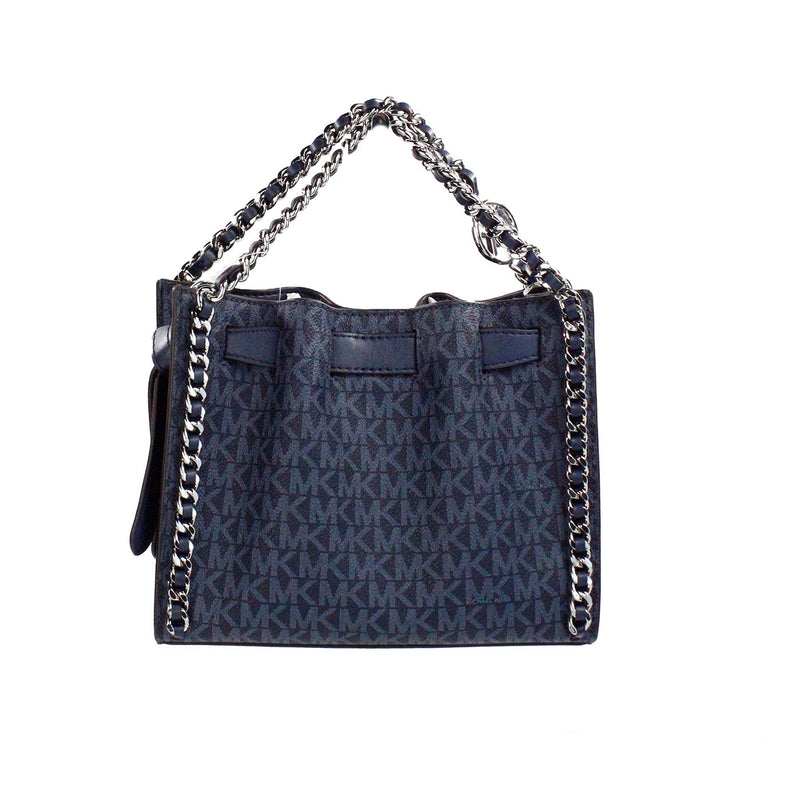 Michael Kors Mina Small Belted Navy Signature PVC Chain Inlay Crossbody Bag