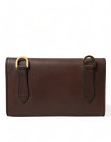 Dolce & Gabbana Chic Brown Leather Shoulder Bag with Gold Detailing