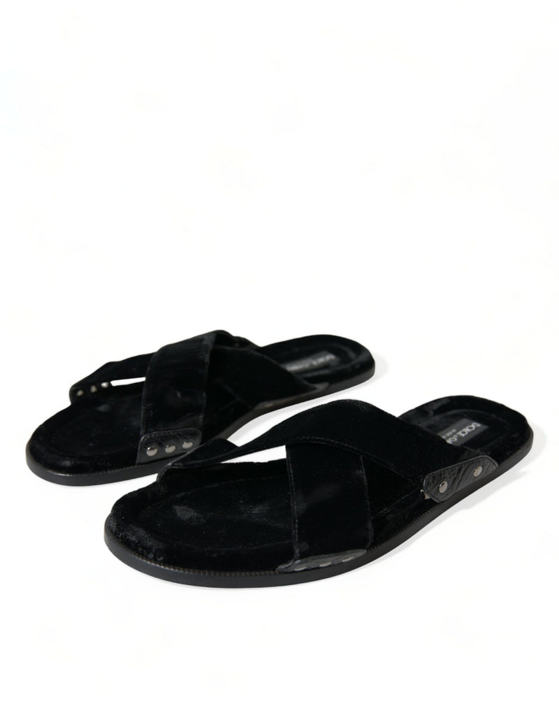 Dolce & Gabbana Elegant Black Cross Strap Slide Sandals