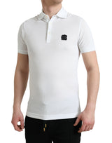 Dolce & Gabbana Elegant White Cotton Polo Tee with Logo Patch