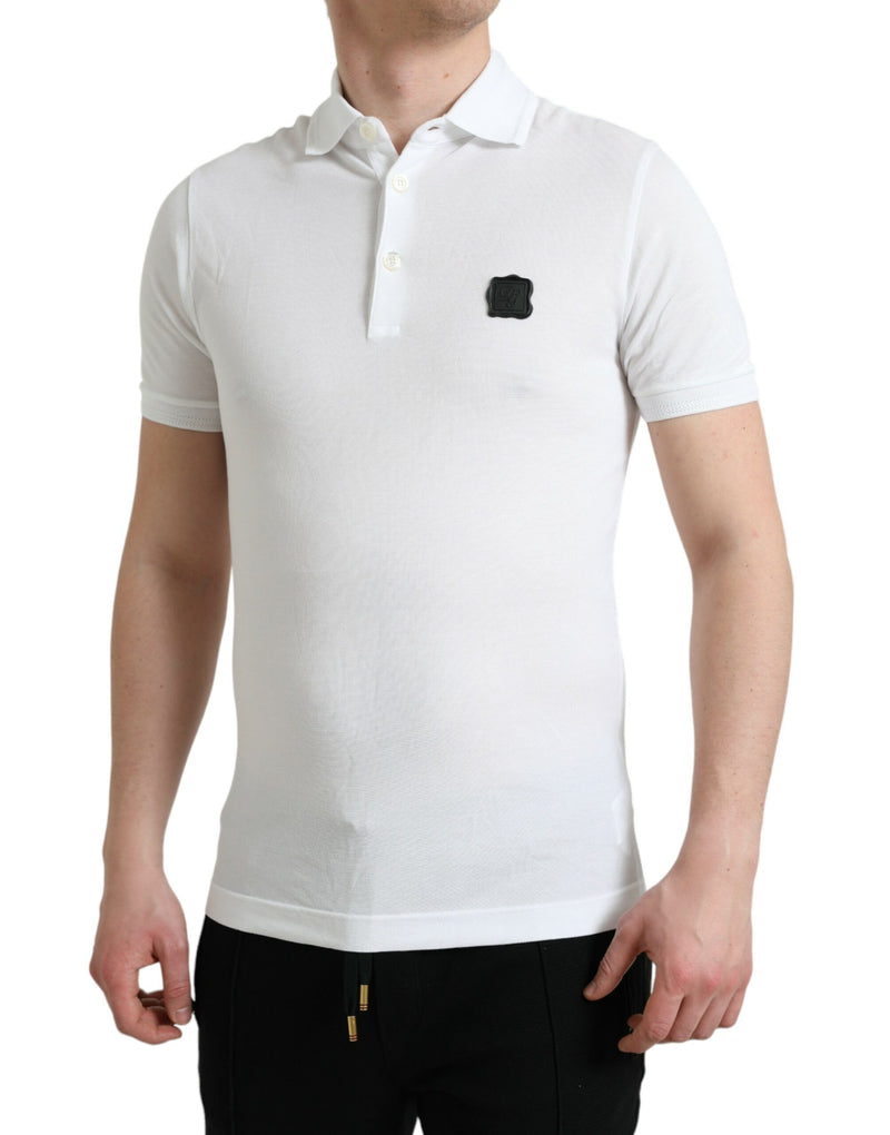 Dolce & Gabbana Elegant White Cotton Polo Tee with Logo Patch