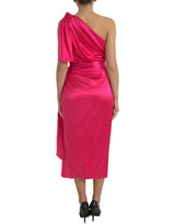 Dolce & Gabbana Elegant Fuchsia Silk One-Shoulder Wrap Dress